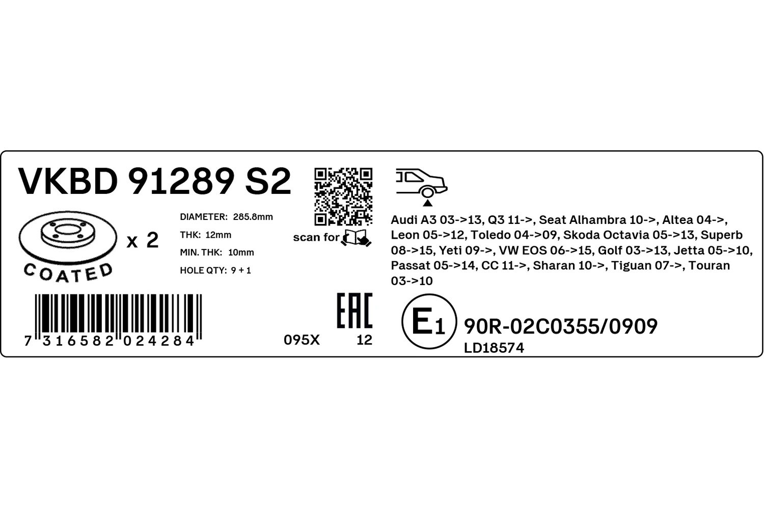 Disque de frein SKF VKBD 91289 S2