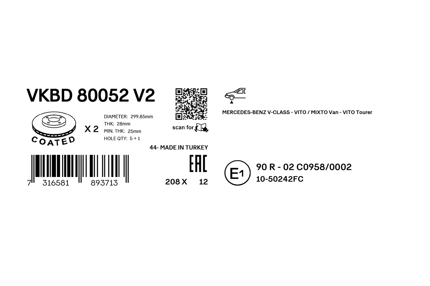 Disque de frein SKF VKBD 80052 V2