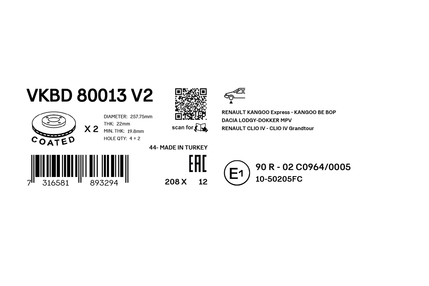 Disque de frein SKF VKBD 80013 V2