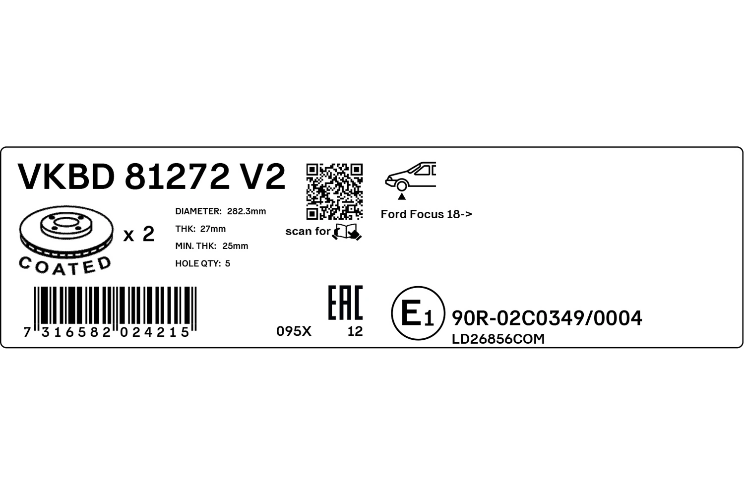 Disque de frein SKF VKBD 81272 V2