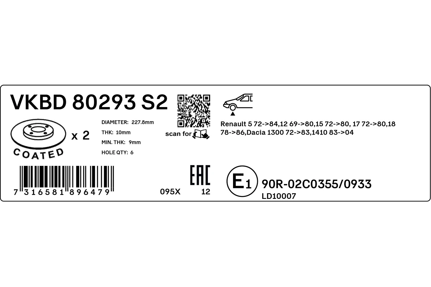 Disque de frein SKF VKBD 80293 S2