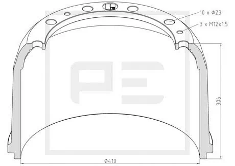 Tambour de frein PE Automotive 016.443-00A
