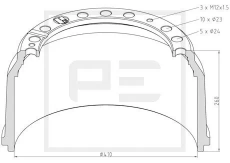Tambour de frein PE Automotive 016.498-00A