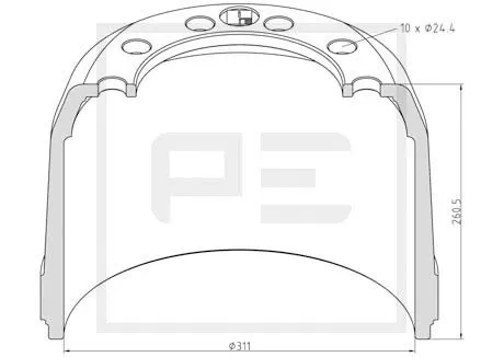 Tambour de frein PE Automotive 266.564-00A
