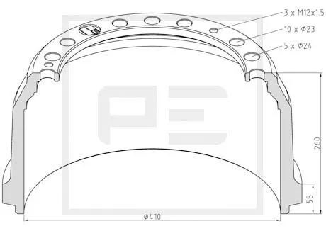 Tambour de frein PE Automotive 016.526-00A
