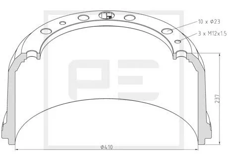 Tambour de frein PE Automotive 016.491-00A