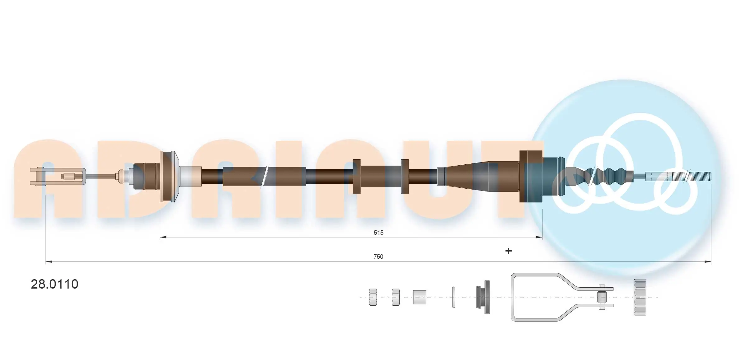 Tirette à câble, commande d'embrayage ADRIAUTO 28.0110