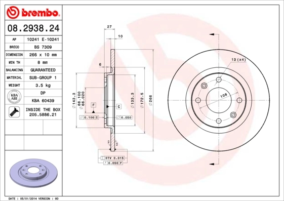 Disque de frein BREMBO 08.2938.24