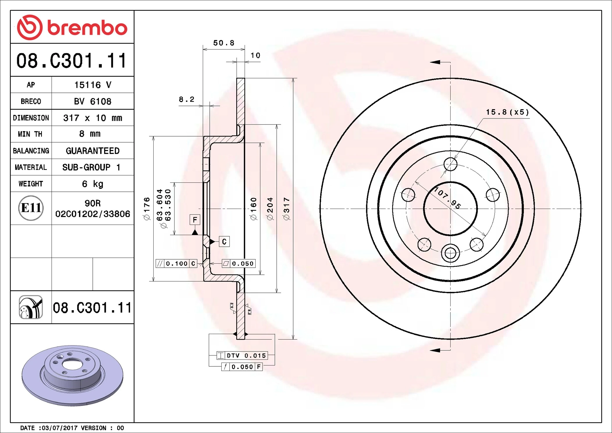 Disque de frein BREMBO 08.C301.11