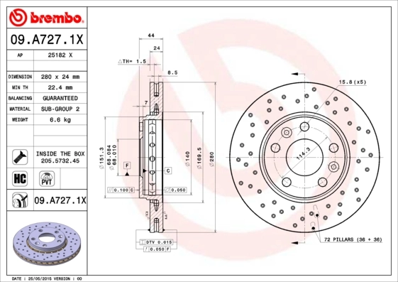 Disque de frein BREMBO 09.A727.1X
