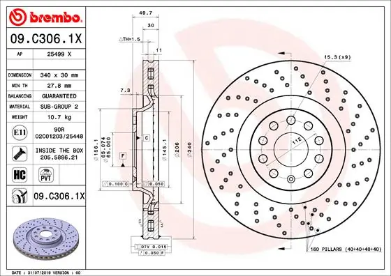 Disque de frein BREMBO 09.C306.1X