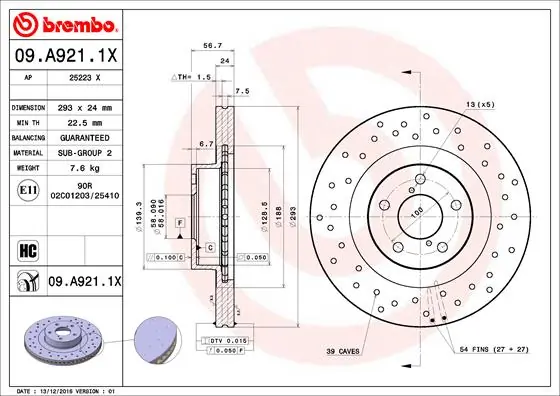 Disque de frein BREMBO 09.A921.1X