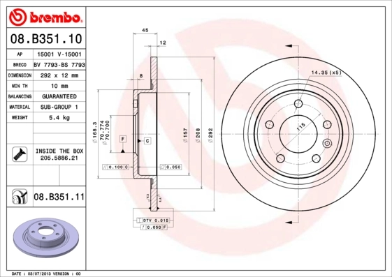 Disque de frein BREMBO 08.B351.11