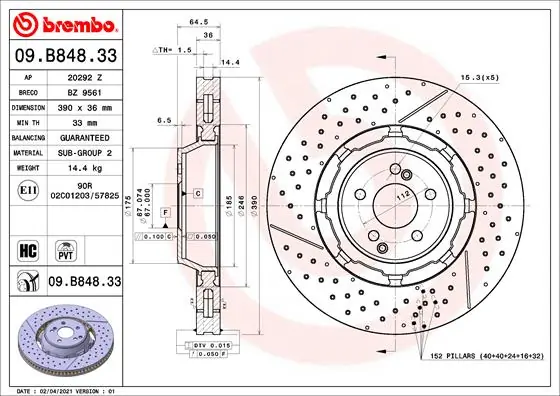 Disque de frein BREMBO 09.B848.33