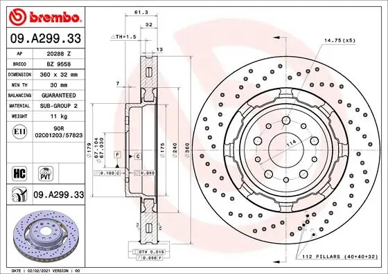 Disque de frein BREMBO 09.A299.33
