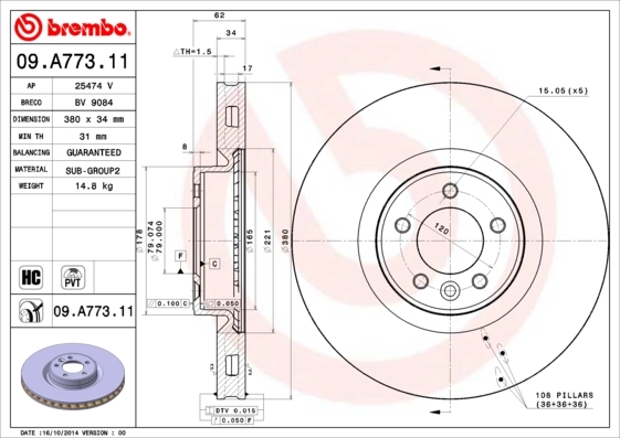 Disque de frein BREMBO 09.A773.11