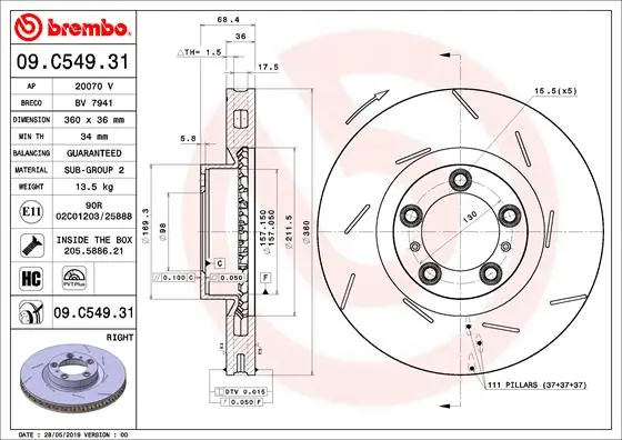 Disque de frein BREMBO 09.C549.31