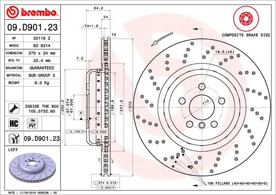 Disque de frein BREMBO 09.D901.23