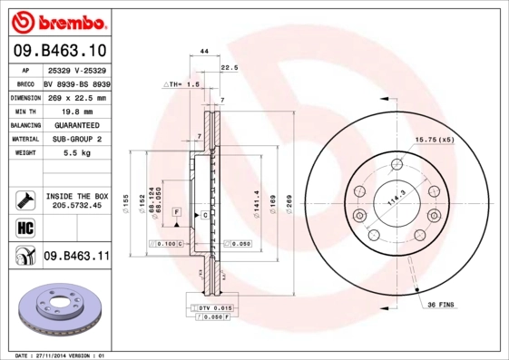 BREMBO 09.B463.10 — Диск гальмівний
