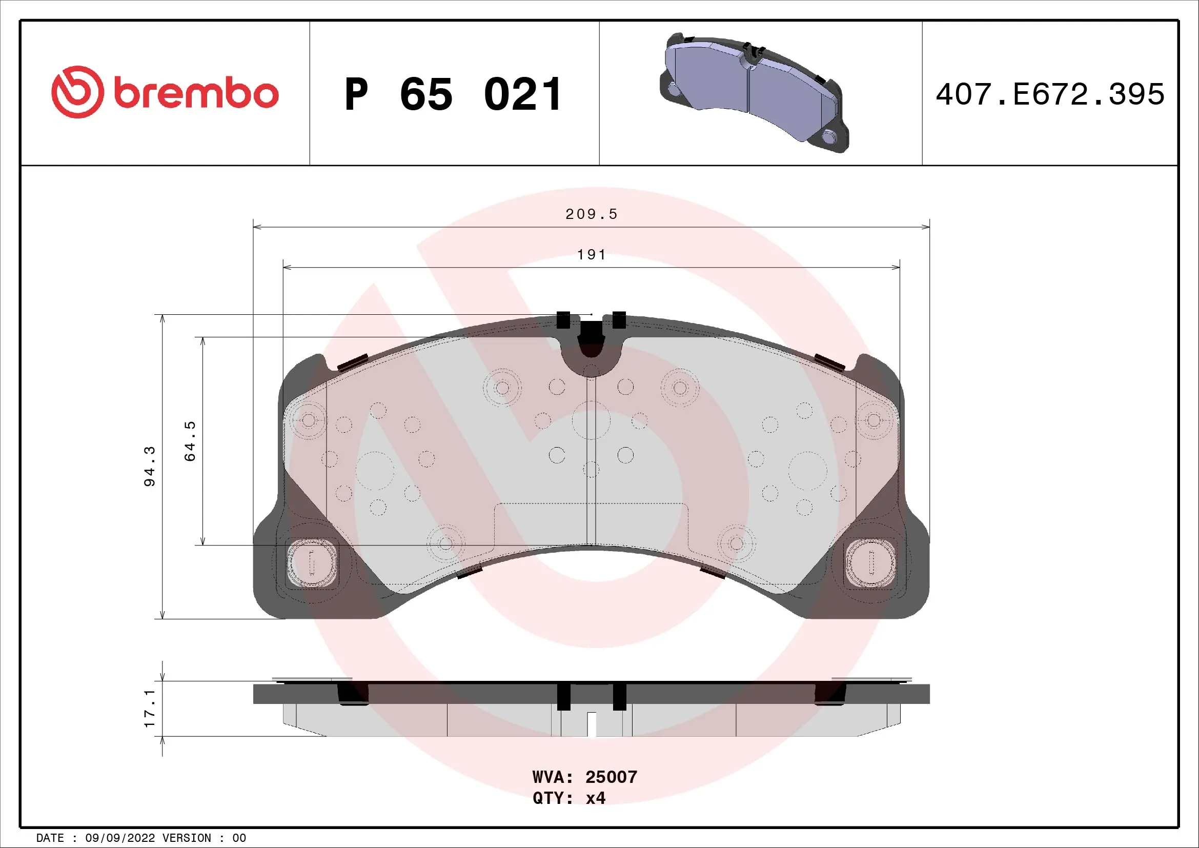 BREMBO P 65 021 — Колодка гальм. диск. PORSCHE CAYENNE, VW TOUAREG передн. (вир-во BREMBO)