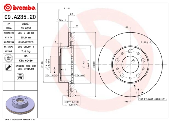 Disque de frein BREMBO 09.A235.20
