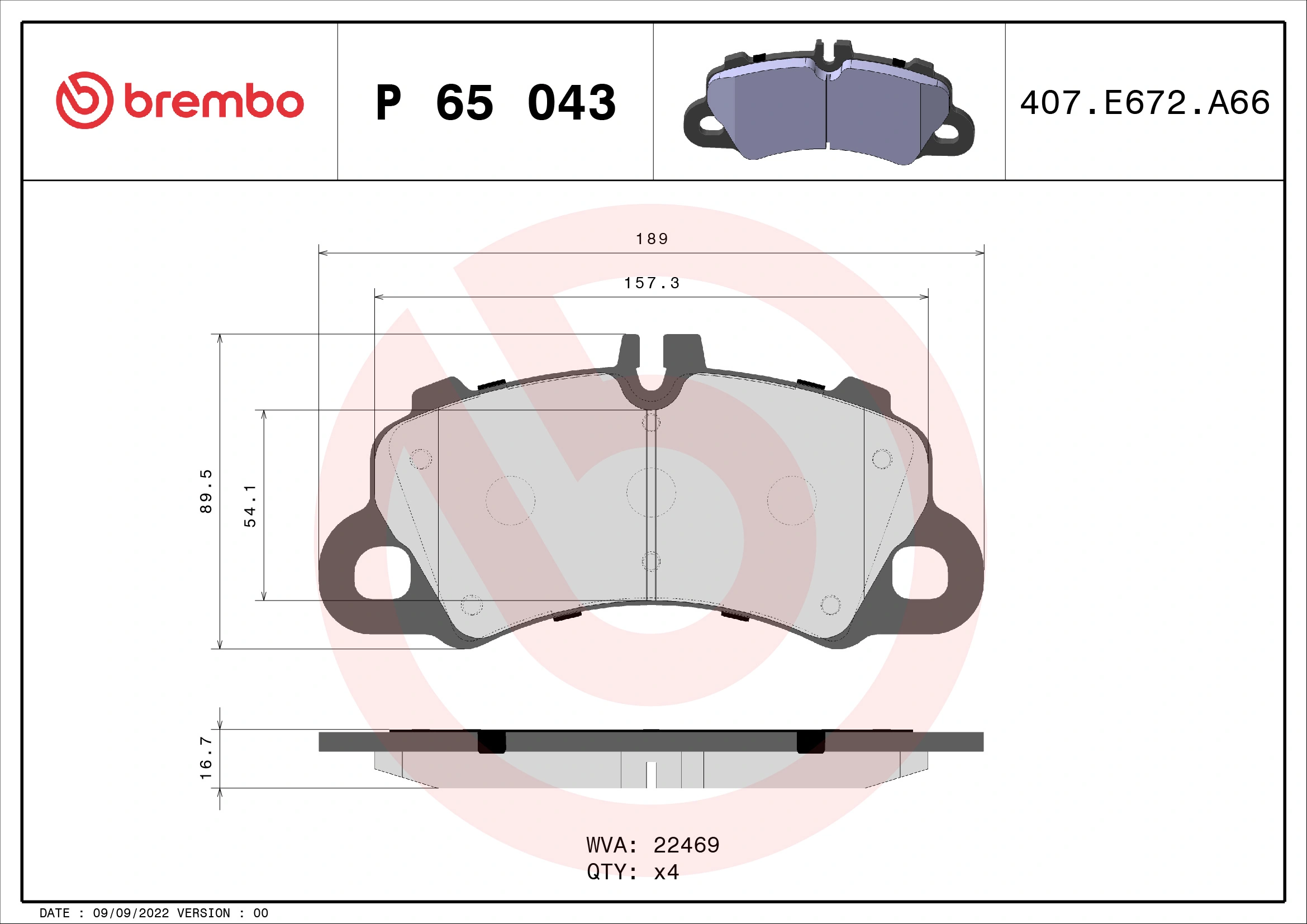 BREMBO P65043 — Колодки гальмівні дискові (комплект 4 шт)