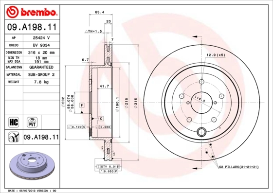 Disque de frein BREMBO 09.A198.11