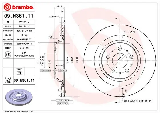 Disque de frein BREMBO 09.N361.11