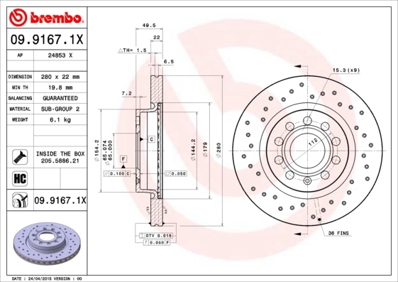 Disque de frein BREMBO 09.9167.1X