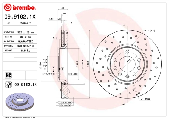Disque de frein BREMBO 09.9162.1X