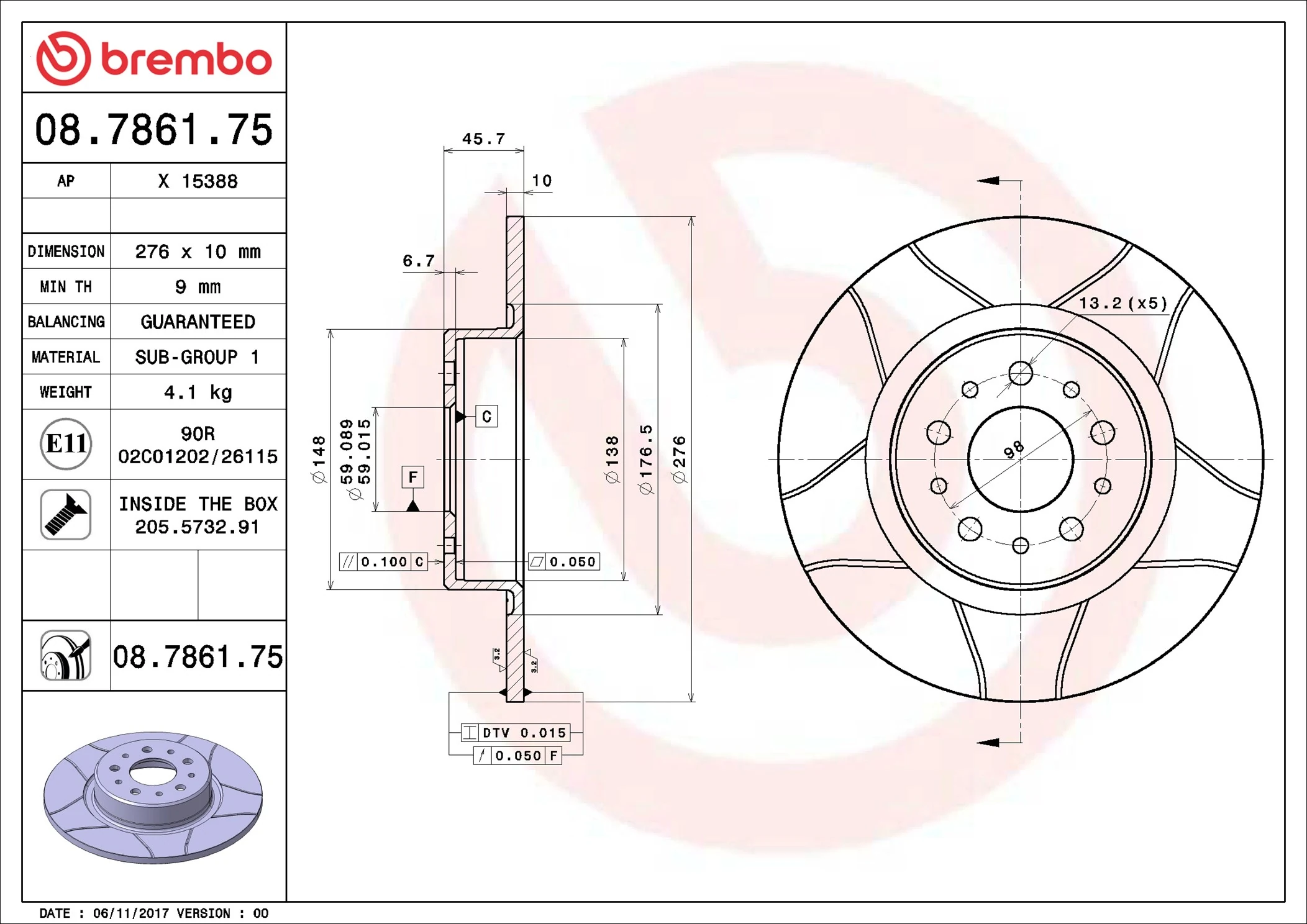 Disque de frein BREMBO 08.7861.75