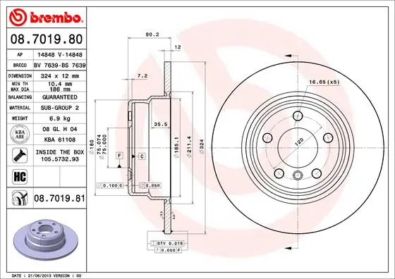 Disque de frein BREMBO 08.7019.81