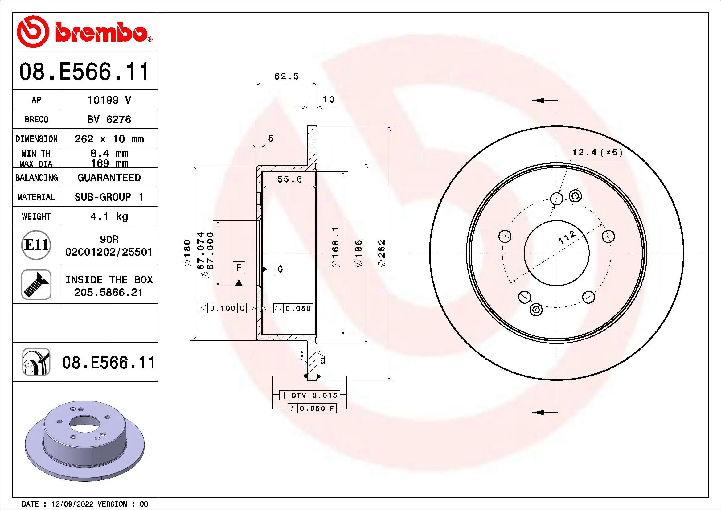 Disque de frein BREMBO 08.E566.11