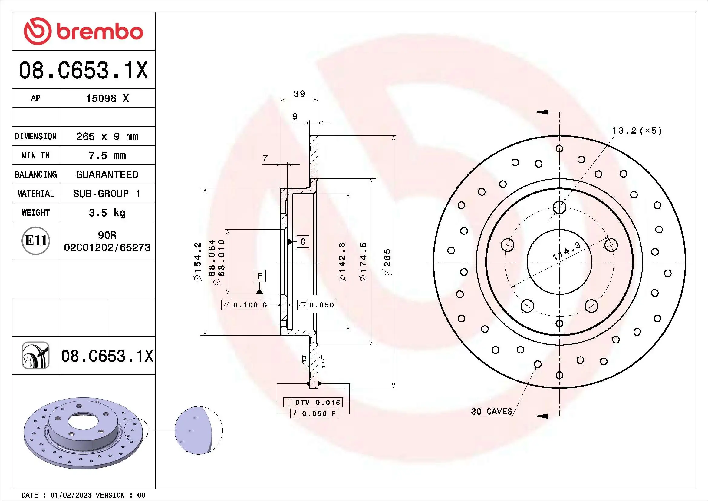 Disque de frein BREMBO 08.C653.1X