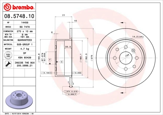 Disque de frein BREMBO 08.5748.10