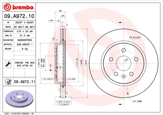 BREMBO 09.A972.11 — Гальмівний диск