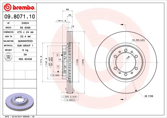 Disque de frein BREMBO 09.8071.11