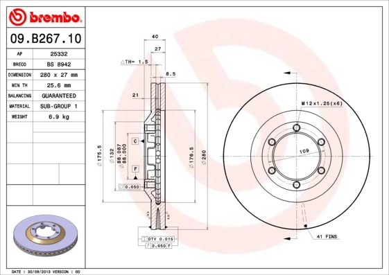 Disque de frein BREMBO 09.B267.10