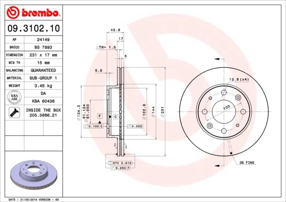 Disque de frein BREMBO 09.3102.10