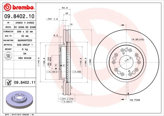 Disque de frein BREMBO 09.8402.11