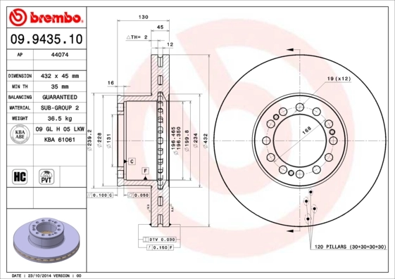 Disque de frein BREMBO 09.9435.10
