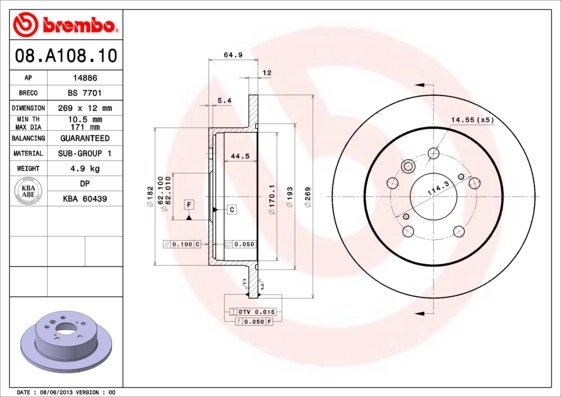 Disque de frein BREMBO 08.A108.10