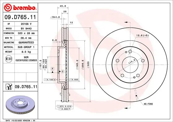Disque de frein BREMBO 09.D765.11