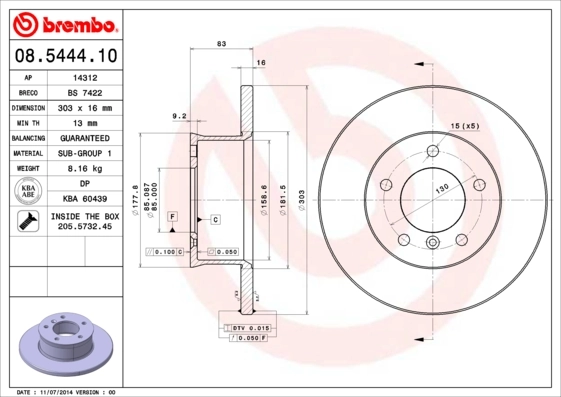 Disque de frein BREMBO 08.5444.10