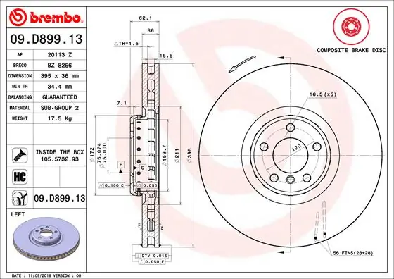 Disque de frein BREMBO 09.D899.13
