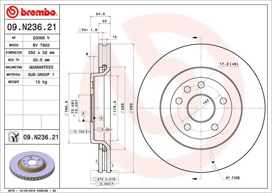 Disque de frein BREMBO 09.N236.21