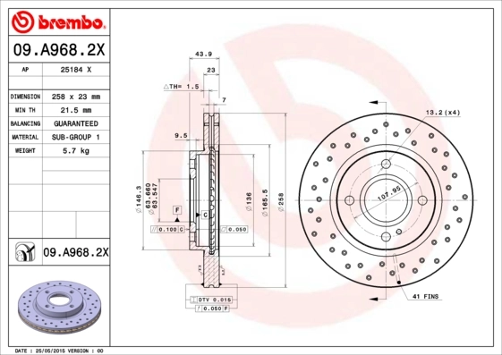 Disque de frein BREMBO 09.A968.2X