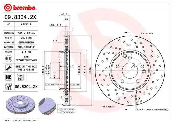Disque de frein BREMBO 09.8304.2X
