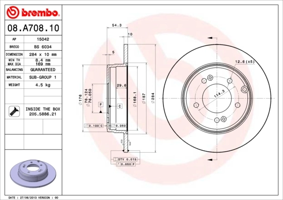 Disque de frein BREMBO 08.A708.11
