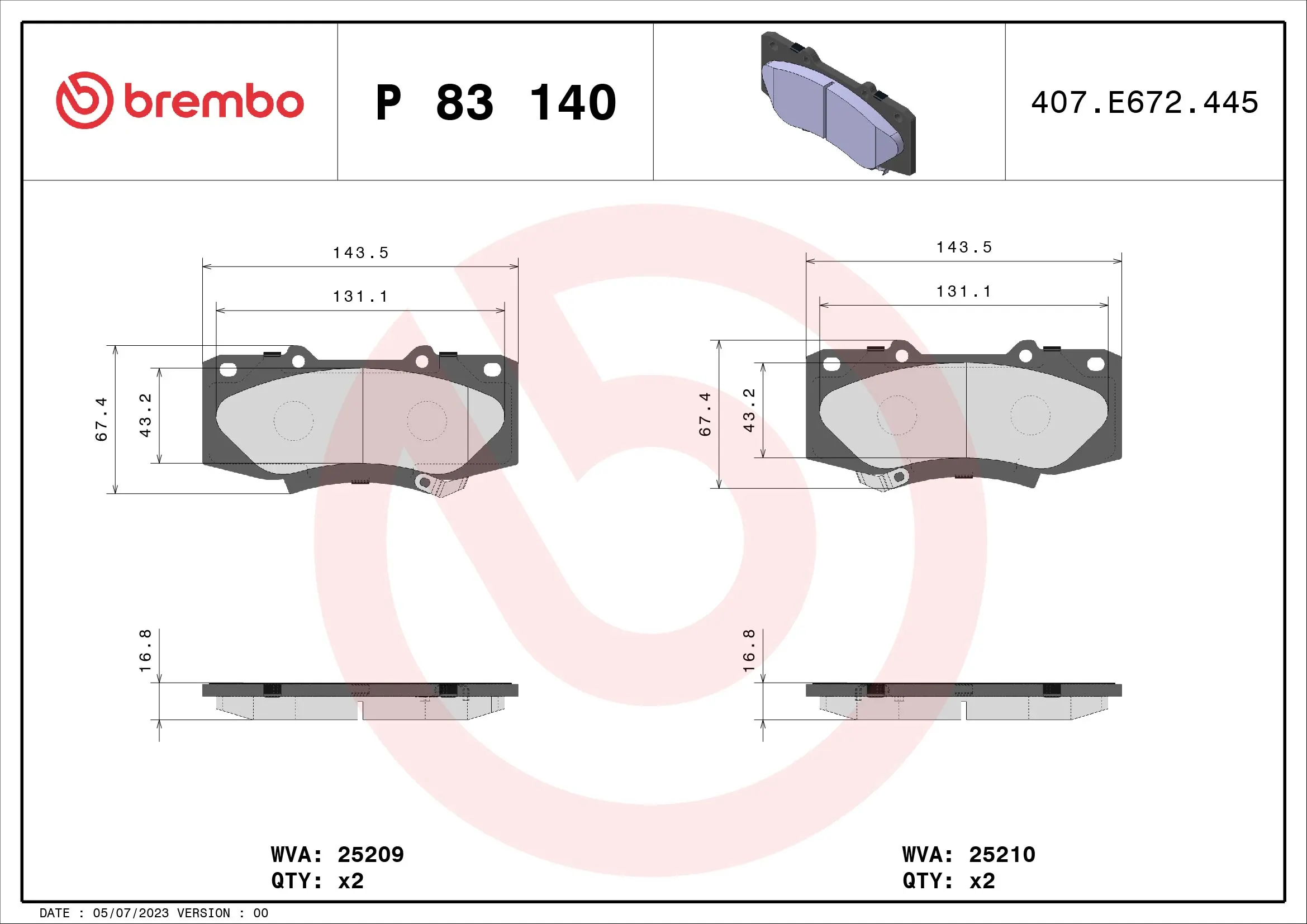 BREMBO P83140 — Колодки гальмівні дискові